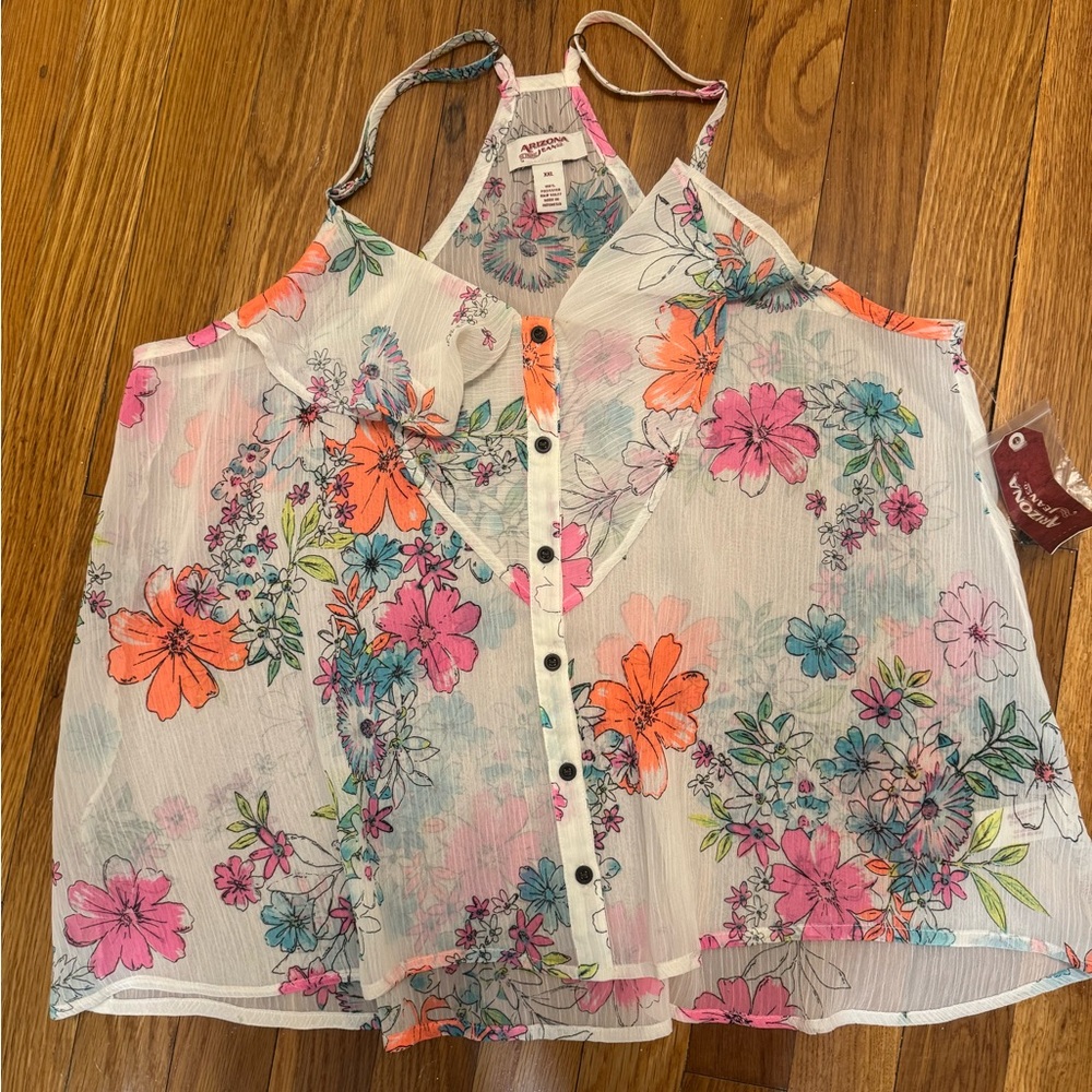 Arizona Jean Company Floral Button-Down Halter Top - Multicolor